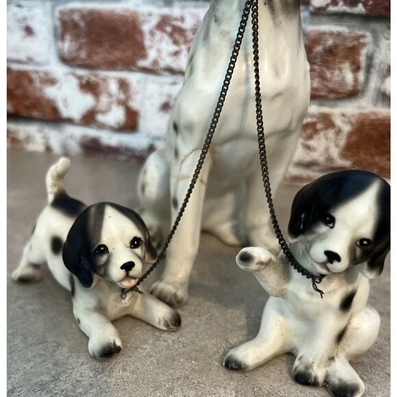 Vintage English Springer Spaniel Mother Dog Puppies W/ On Chain Japan (flaw) - Picture 4 of 11